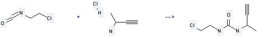 The 3-Butyn-2-amine, hydrochloride (9CI) can react with 1-Chloro-2-isocyanato-ethane to get 1-(2-Chloroethyl)-3-(1-methyl-2-propynyl)urea.